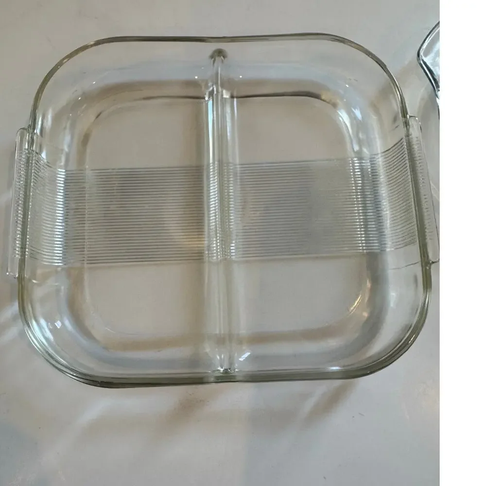 2 Vtg Glass Dishes 2 Compartment Serving Tray/Small Round Dish